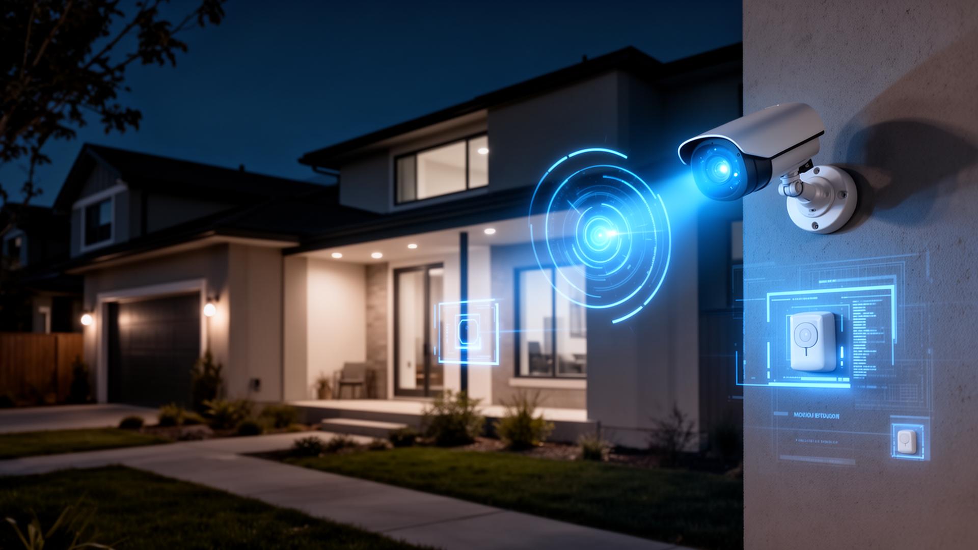 AI-powered smart home security camera monitoring a residential property