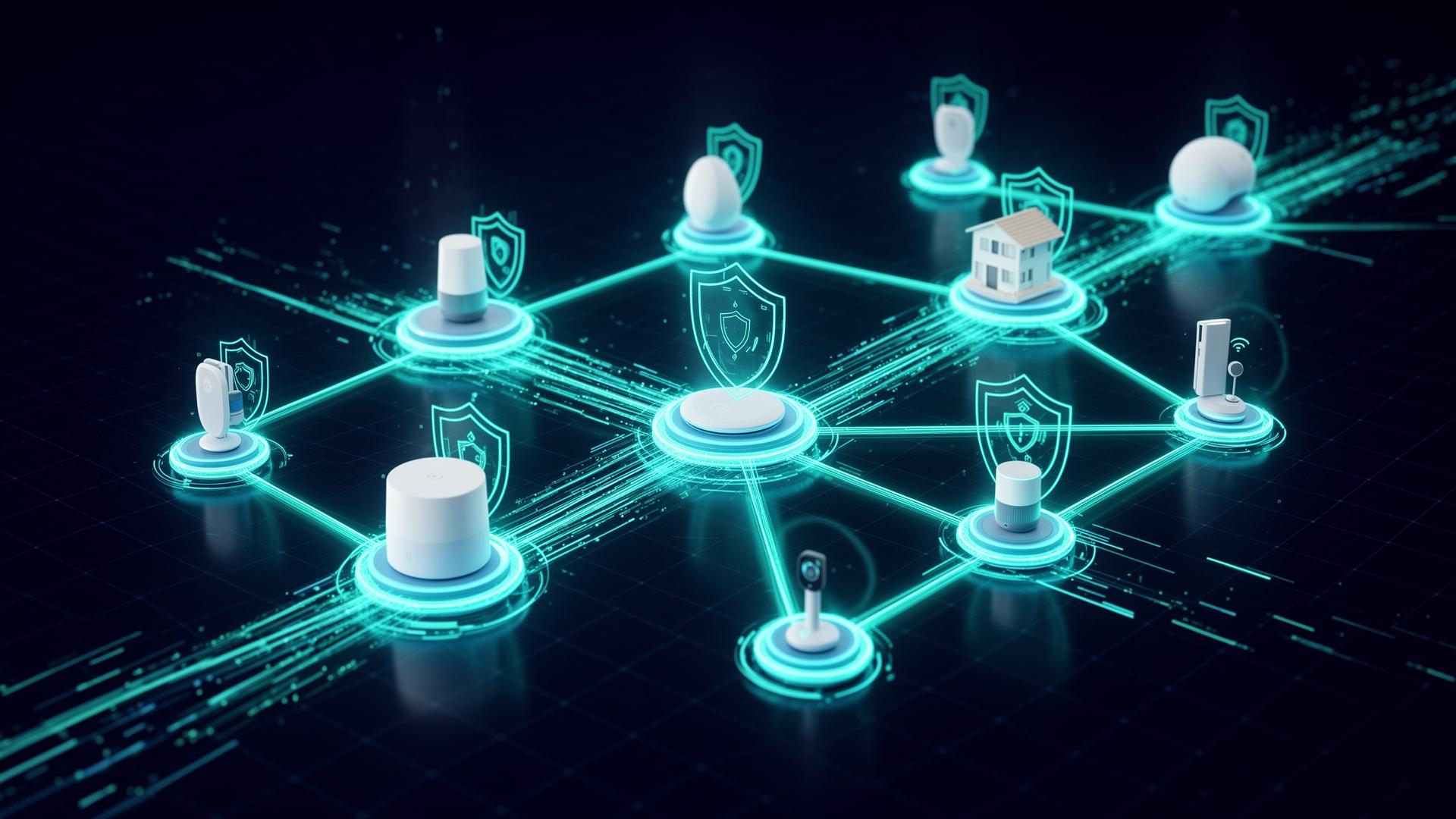 IoT smart device network security monitoring visualization with connected nodes